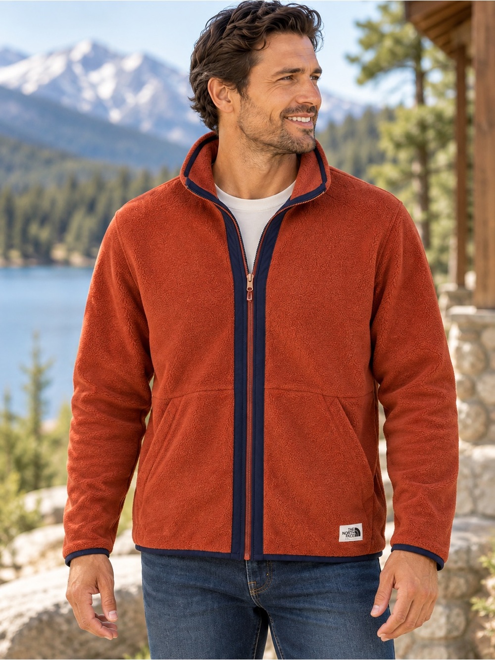 The North Face Carbondale Fleece Jacket Men’s XL Burnt Orange Navy Full Zip #310